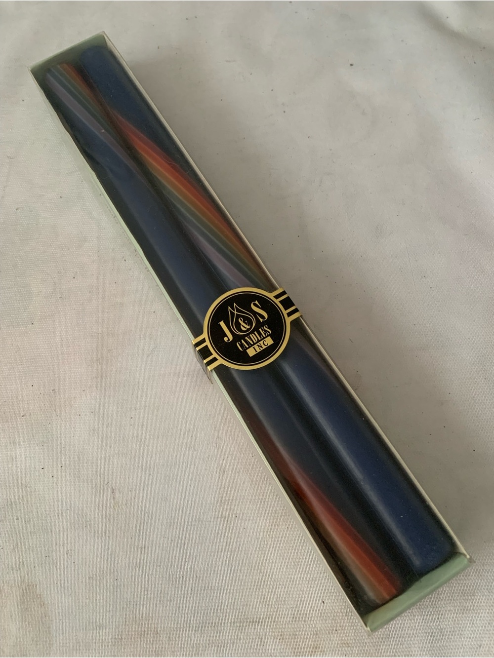 Candy Cane Taper Candle 12” Vintage J&S Candles Rainbow Swirl Halloween 2 Pieces